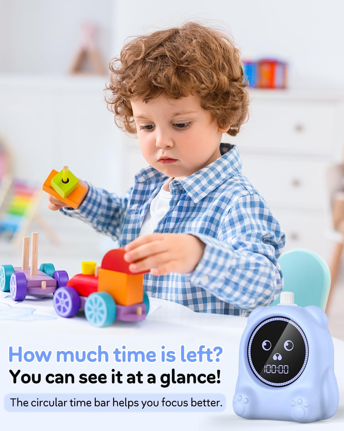 Visual Timer for Kids, 100 Min, Rechargeable Countdown Timers, Adjustable Sound Alert, Adjustable Brightness, Productivity Timers for ADHD, Silent Operation, Desk Time Management Tool for Toddler