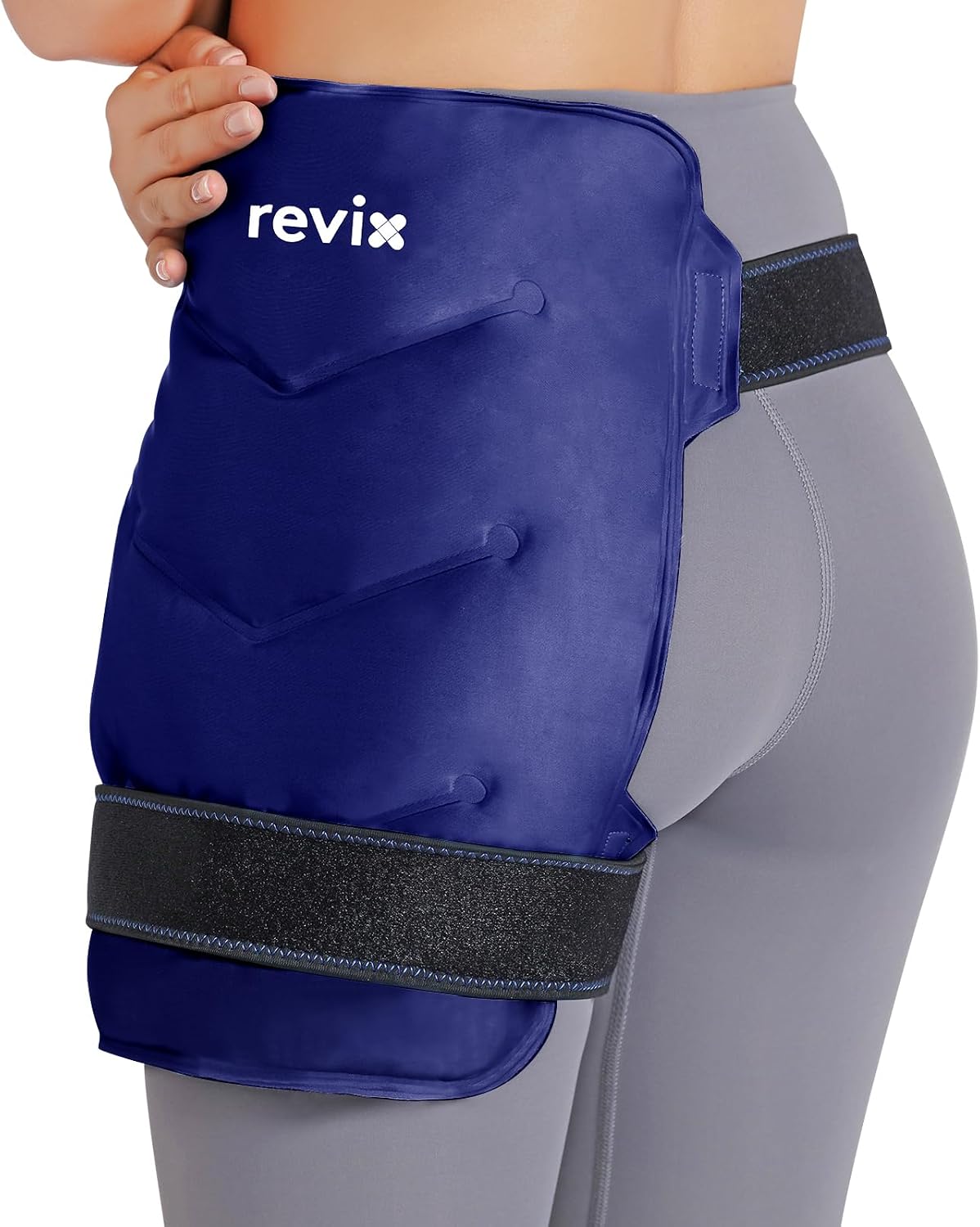 REVIX Hip Ice Pack Wrap with Straps, Reusable Gel Cold Compression for Hip Replacement, Soft Plush Lined Cold Packs for Sciatic Nerve Discomfort Relief