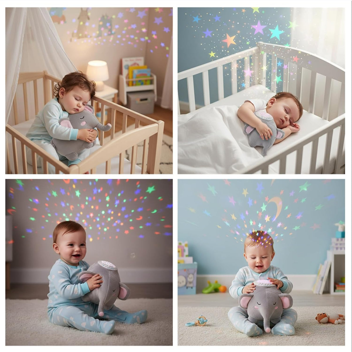 BEREST A13 White Noise Machine & Baby Sleep Soother with 15 Soothing Sounds & Projector Night Light Music Box, Cry Sensor, Rechargeable, Portable for Newborns, Toddlers, Attaches to Crib