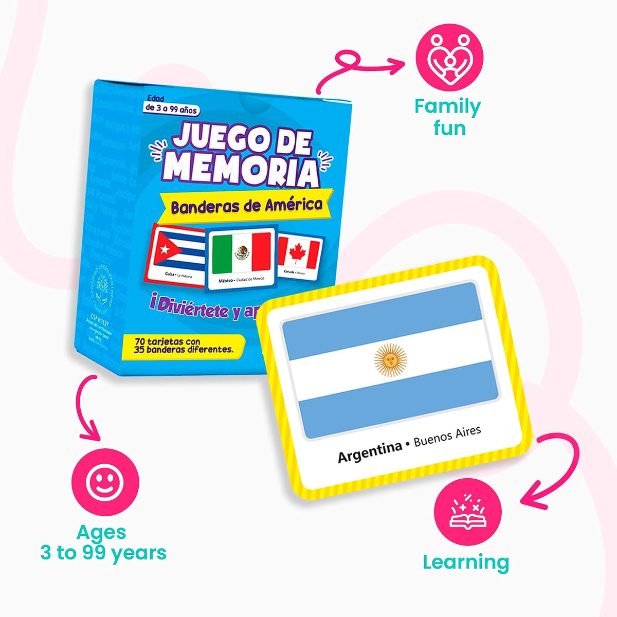 Menique Explore the World Memory Matching Game – Geography Game with 100 Photo Cards, 50 Countries, Flags & Landmarks – Travel Card Game with Educational Booklet, Ages 3+