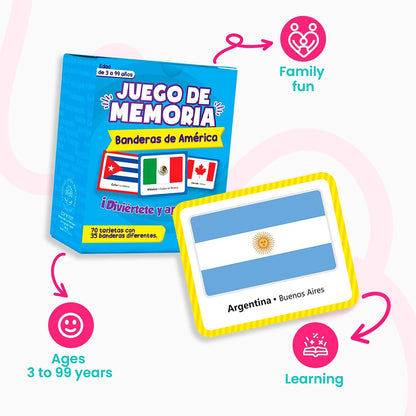 Menique Explore the World Memory Matching Game – Geography Game with 100 Photo Cards, 50 Countries, Flags & Landmarks – Travel Card Game with Educational Booklet, Ages 3+