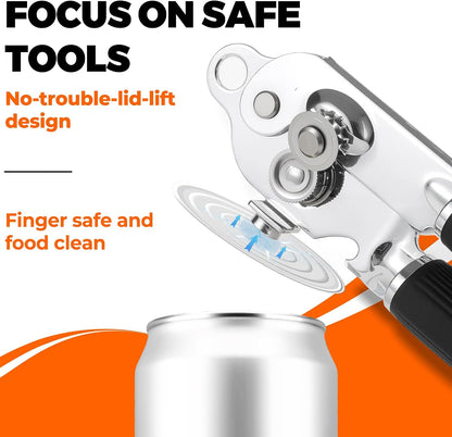 Can Opener Manual Stainless Steel with Magnet | Heavy duty,Oversized knob,Magnet lifts lids,Non slip grip,Bottle opener built in,Easy for arthritis