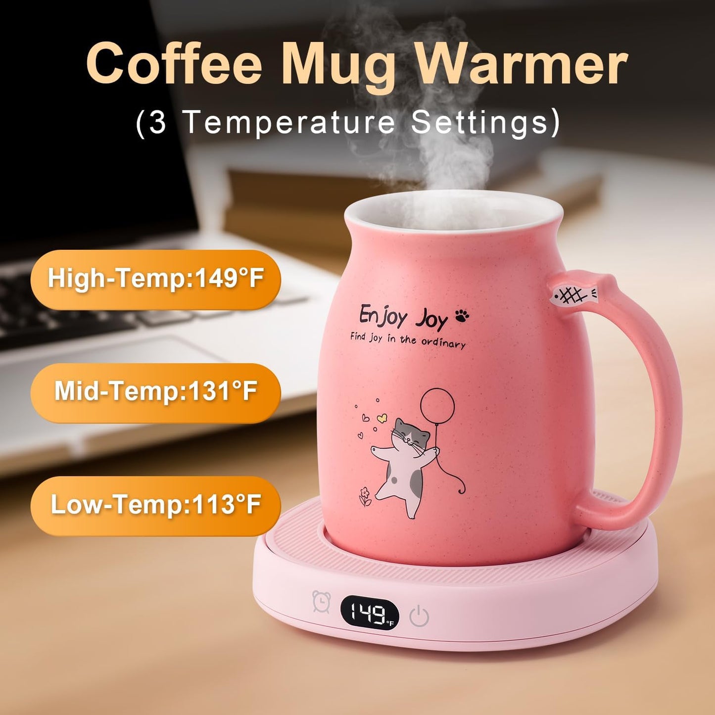 Cat Mug Coffee Mug Warmer Set for Desk Electric Heated Tea Cup Candle Plate | Cute Cat Cup Warmer Set, Self Heating Tea Warmer for Office Home, 8Hrs Auto Shut Off 4 Temperature Setting, Christmas Gift