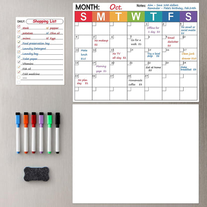 3 Pack Dry Erase Magnetic Calendar for Refrigerator - Monthly & Weekly & Daily Planner Magnet Whiteboard for Fridge Wall - Shopping, Meal/Menu, To Do List, Family Schedule Planning Board (10HB-RIZH3)