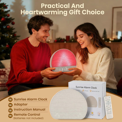 JONRRYIN Sunrise Alarm Clock Wake Up Light for Heavy Sleeper with Remote | 37 White Noise Sounds, Tap Snooze, Bluetooth, USB Charging, 15 Color Night Light, Ideal for Kids, Adults, Reading & Nursery
