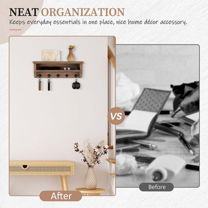 Nekon Key Holder Wall Mount, Wall Organizer Shelf with 5 Key Hooks | Wall Mounted Key Rack Room Decor for Home and Apartment Essentials