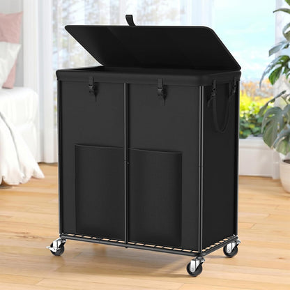 Laundry Hamper with Wheels, 150L Rolling Laundry Basket with Bag & Handles | Sturdy Metal Frame | Removable Bag | Large & Tall Dirty Clothes Hampers for Laundry Room, Bedroom, Dorm, Bathroom-Black