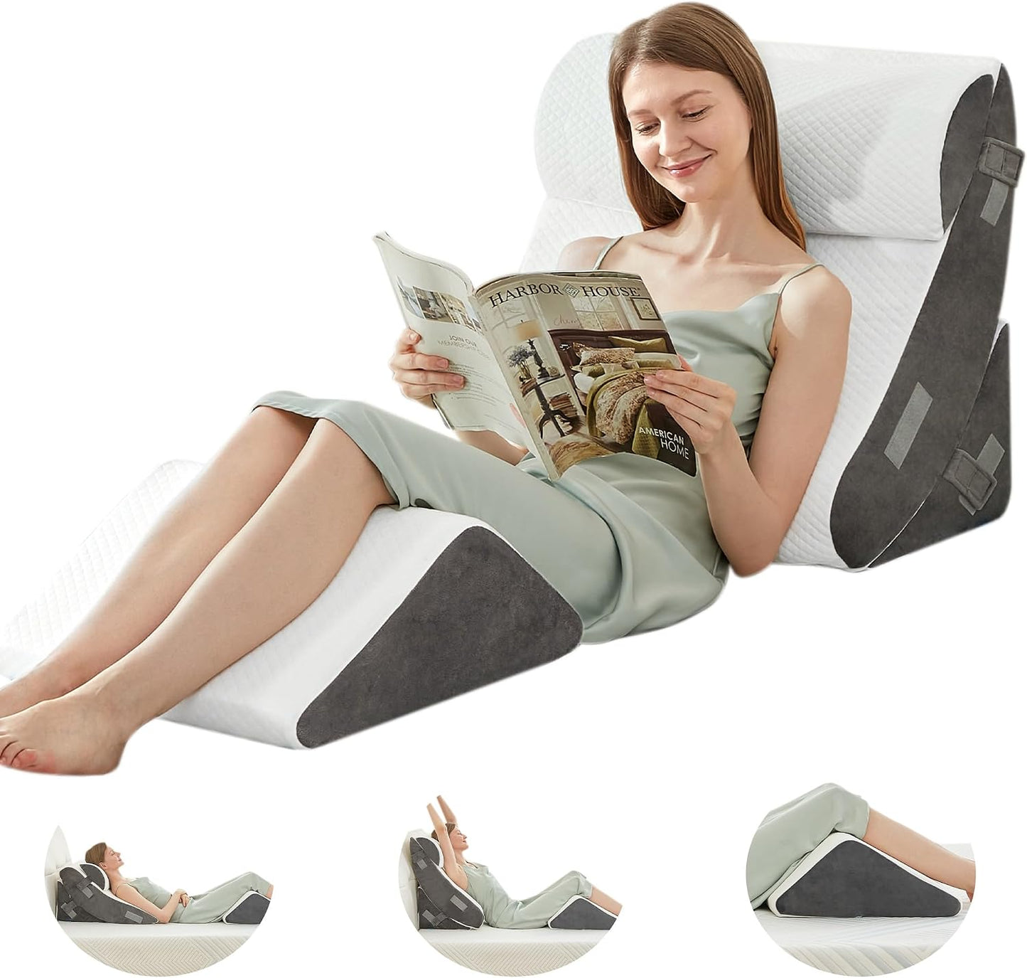 4PCS Bed Wedge Pillow Post Surgery, Orthopedic Sleeping Wedge Pillow Set for Back, Neck and Leg Pain Relief, Acid Reflux, GERD, Memory Foam Support Pillows for After Surgery, Grey