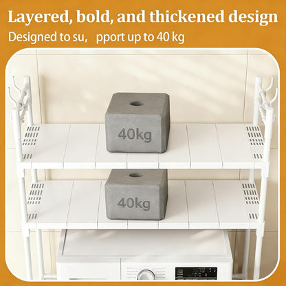 2-Tier Over Washer and Dryer Shelves - Portable Dryer Stand Over Washer with Hooks, Durable Plastic Laundry Organizer for Bathroom/Laundry Room(Black)