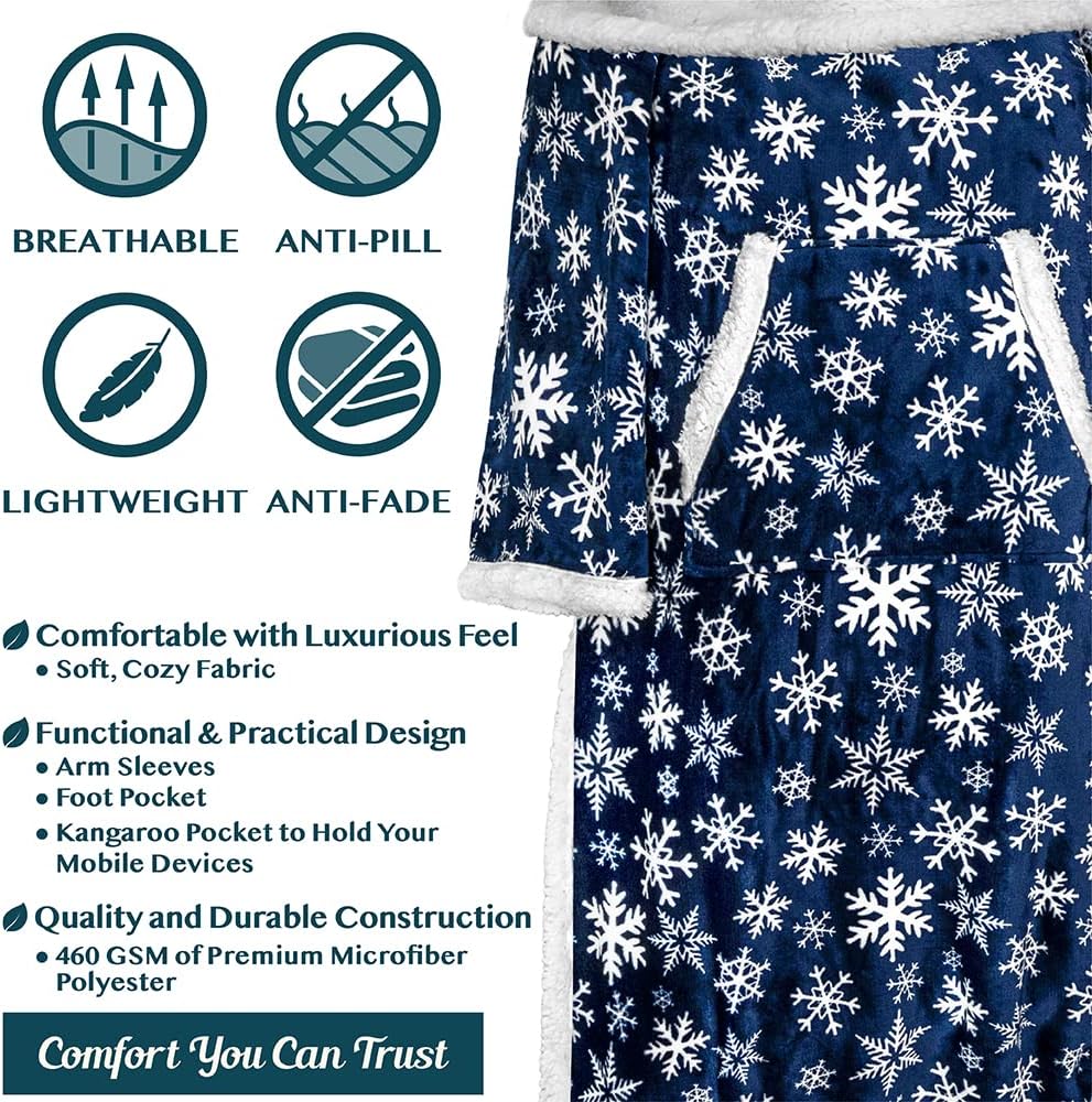 PAVILIA Fleece Blanket with Sleeves, Foot Pockets for Women Men Adults, Plush Wearable Blanket Throw Wrap, Warm Snuggle Blanket Robe, Cozy Gift Ideas Wife Mom, Dark Purple