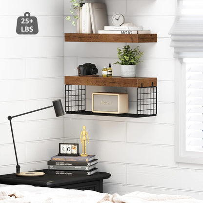 QEEIG Bathroom Shelves Over Toilet - Wall Mounted Floating Shelves Toilet Paper Storage Small Farmhouse Decor Shelf 16 inch Set of 3, Rustic Brown (019-BN3)