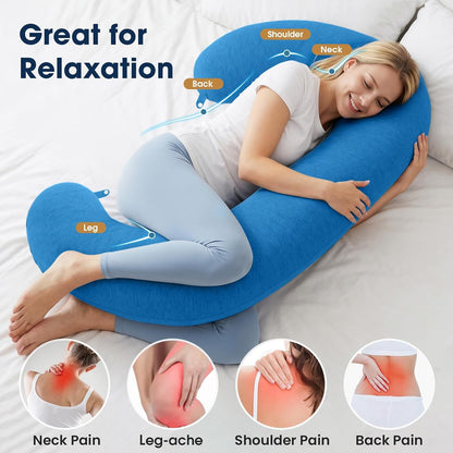 TranquilRelax C Shaped Body Pillow for Side Sleepers, Memory Foam Long Pillow for Leg, Hip & Back Support, Soft Washable Cover,Grey-47"*10"