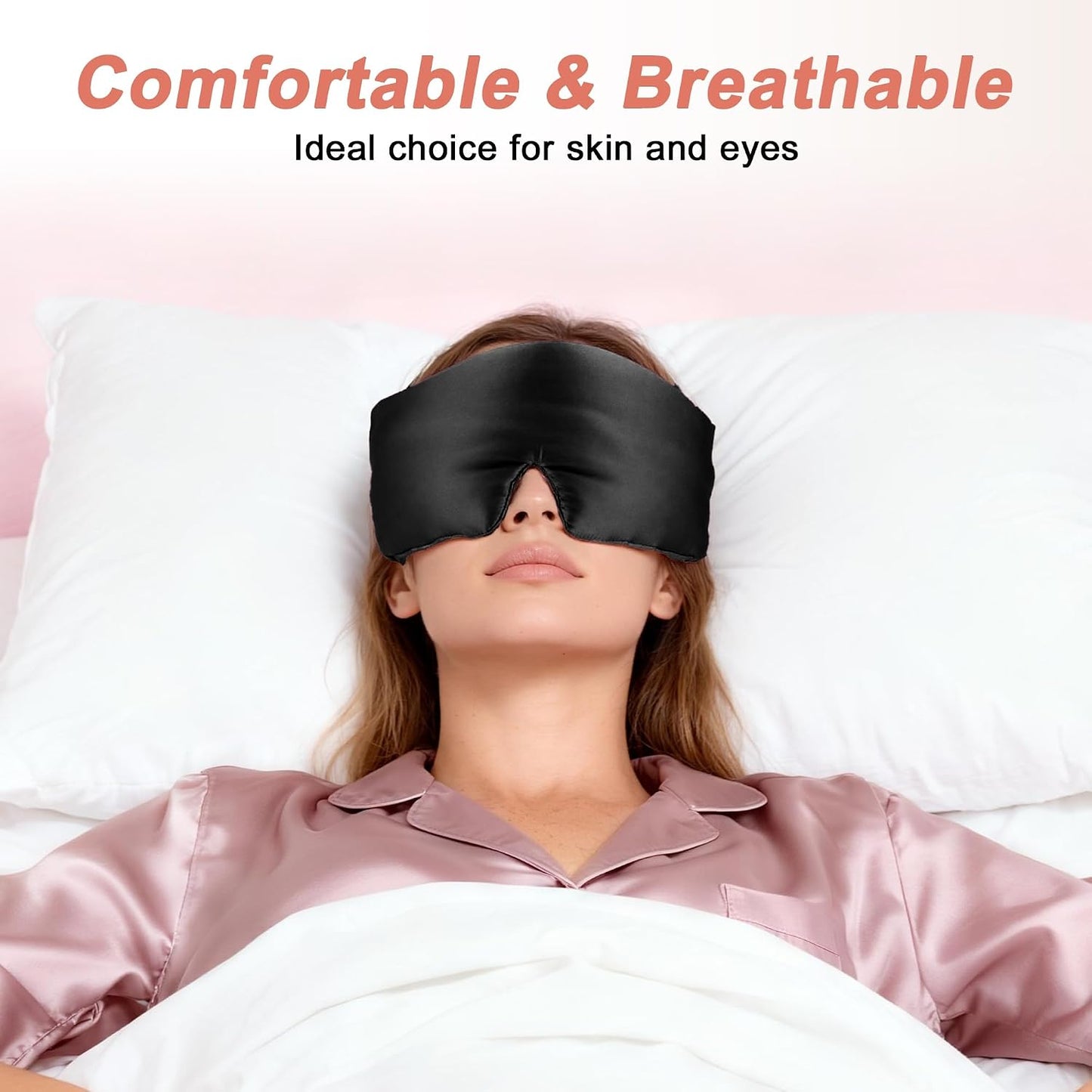 VOCOSTE 3D Pure Silk Sleep Mask with Travel Pouch, Black | No Eye Pressure for Side Sleepers, Extensions Eyelash Protecting, Adjustable for Custom Fit, Pouch for Hygienic Storage