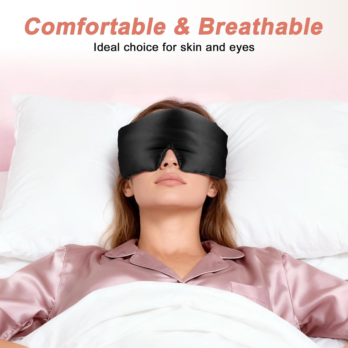 VOCOSTE 3D Pure Silk Sleep Mask with Travel Pouch, Black