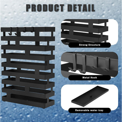 Tudomro Umbrella Stands for Entryway Large Metal Umbrella Holder 6.3 x 5.5 x 16.5 Inches with Removable Water Tray and Hooks Decor Freestanding Rectangular Hollow Rack for Home Office(Black)