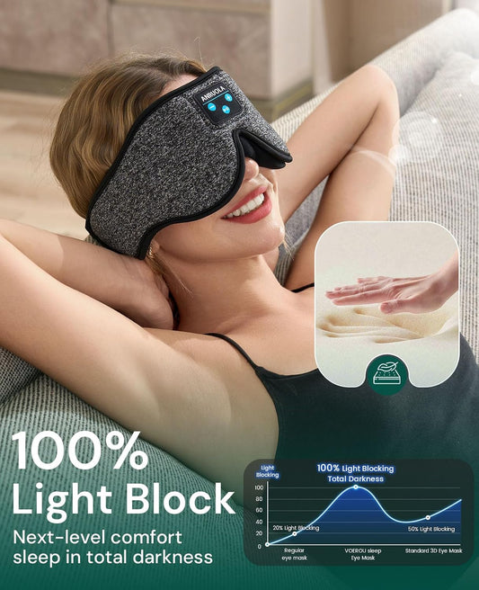 3D Sleep Mask with Bluetooth Headphones, Wireless Sleep Headphones for Side Sleepers, Noise Cancelling Eye Mask for Nap, Soft Sleeping Mask for Women Men, Blackout Sleep Mask with Built-in Speakers
