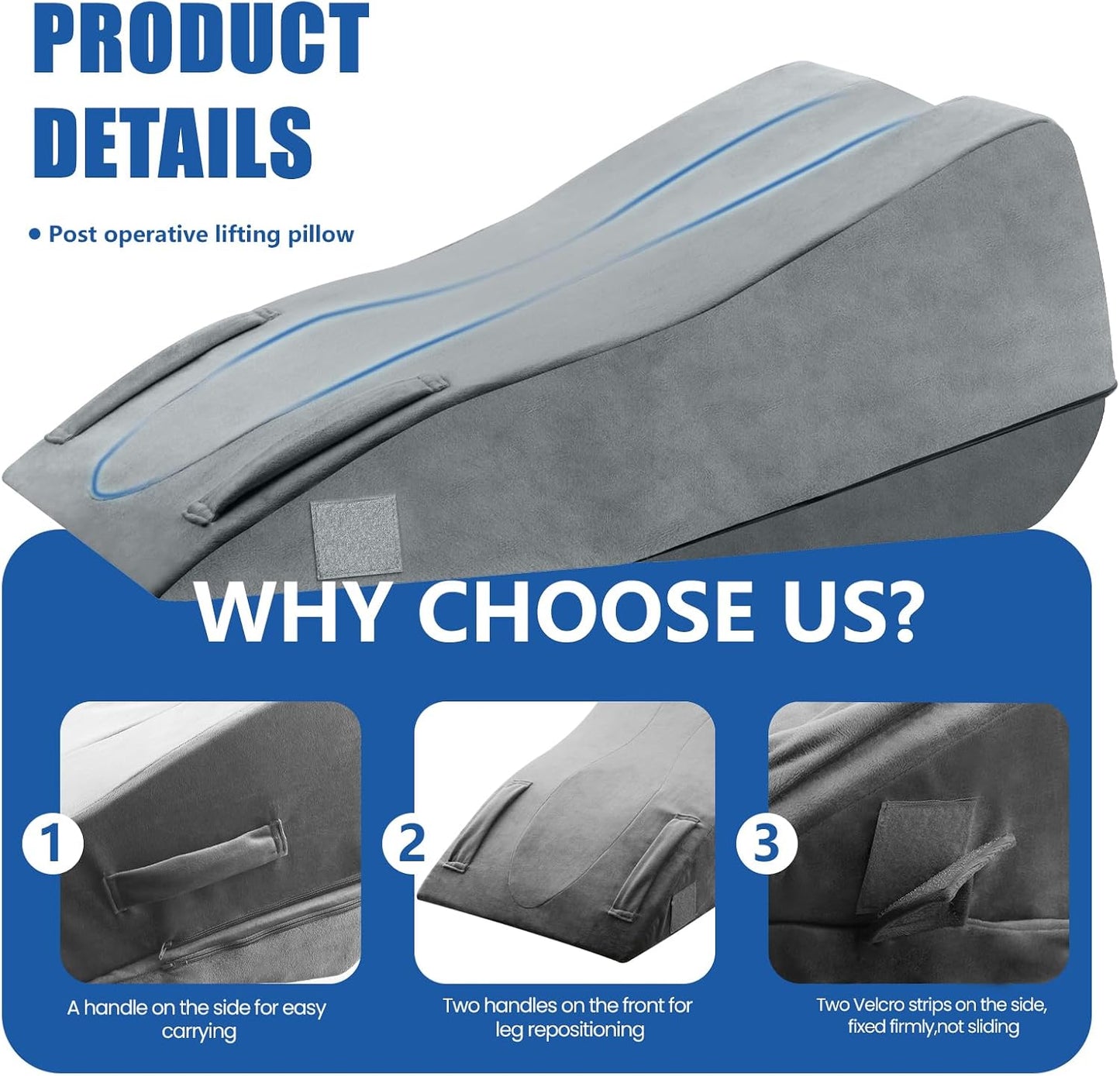 Adjustable Height Leg Elevation Pillows for After Surgery, Single Leg