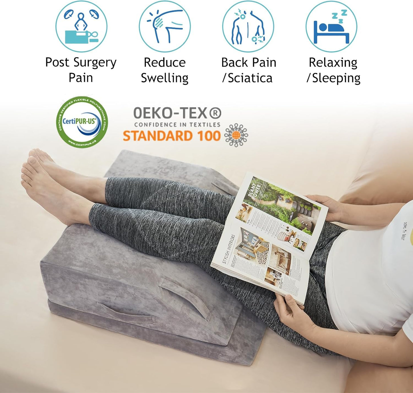 Wedge Pillow for Sleeping, Bed Wedge Pillow for After Surgery 3-Height Memory Foam Leg Elevation Pillow for Swelling Back Pain Relief Sciatica Knee Ankle Pain Bed Support Legs L 24"