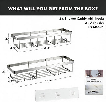 Moforoco Shower Caddy Shelf Organizer Rack, Self Adhesive Black Bathroom Shelves Basket, Home Farmhouse Wall Inside Organization and Storage Decor Rv Accessories, First Camper Apartment Essentials