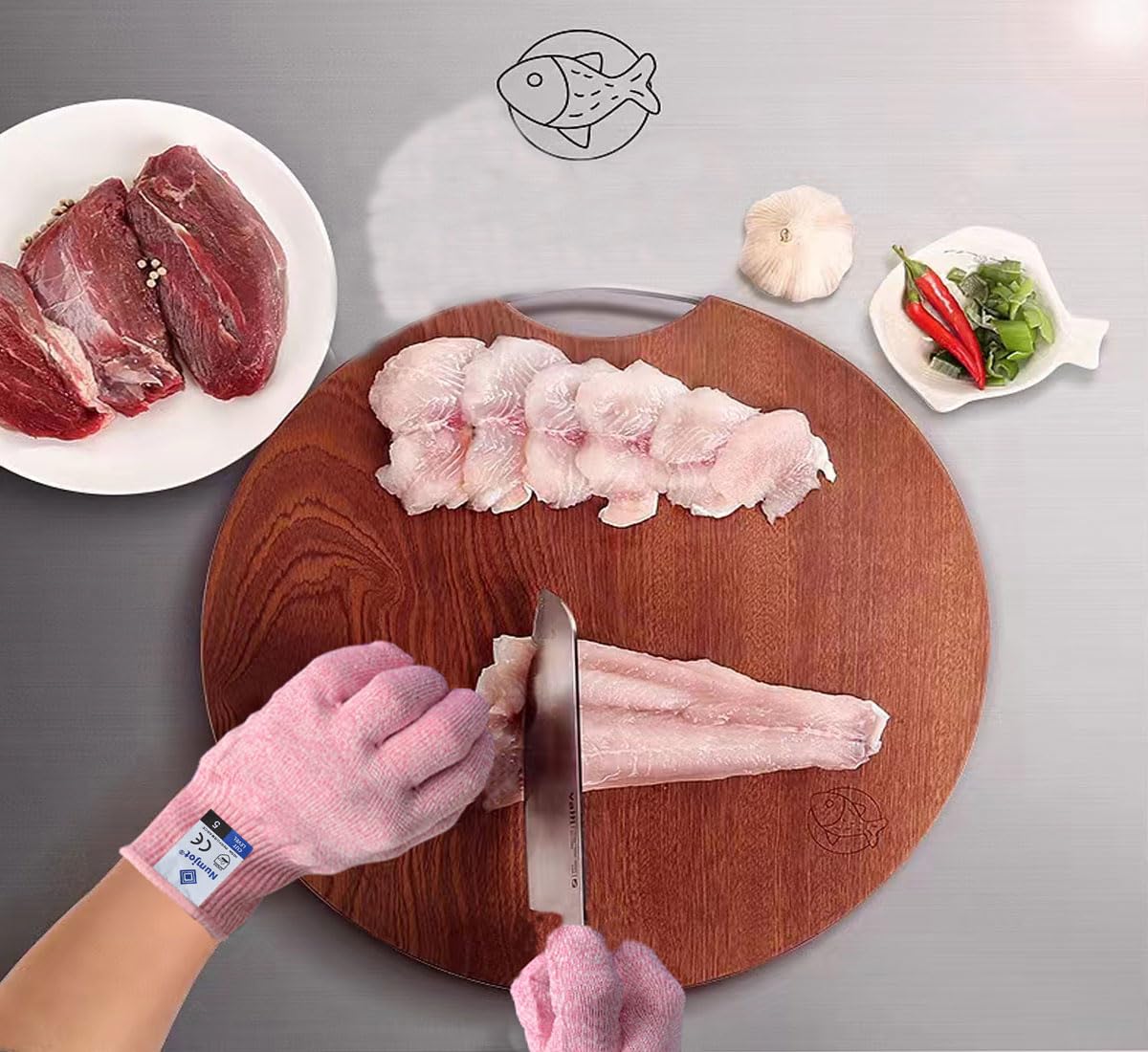 Cutting Gloves, Food Grade Level 5 Protection, Safety Kitchen Cut Gloves for Oyster Shucking, Fish Fillet Processing, Mandolin Slicing, Meat Cutting and Wood Carving. (Violet-Medium 2 Pairs)