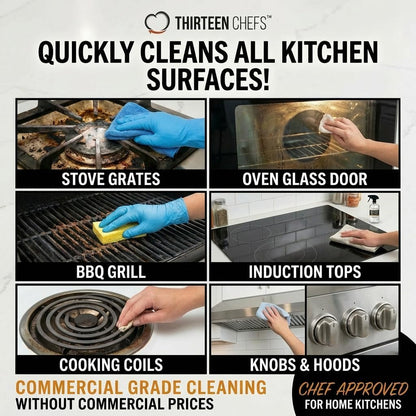 Thirteen Chefs Gas Stove Cleaner for Range, Burner, Oven and Surfaces, 32oz | Cuts Through Carbon and Baked on Food, Fume Free with no VOCs, Cleans Ceramic Glass Steel Iron Grills and BBQs