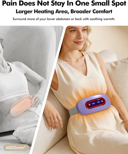 Portable Cordless Menstrual Heating Pad with 4 Heat Levels and 4 Massage Modes,Electric, Fast Large Heating Belly Wrap Belt (Black)