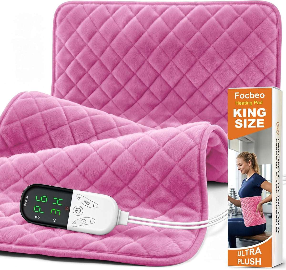 Electric Heating Pad for Back Neck & Shoulders, 35"x20" King Size, Velvet