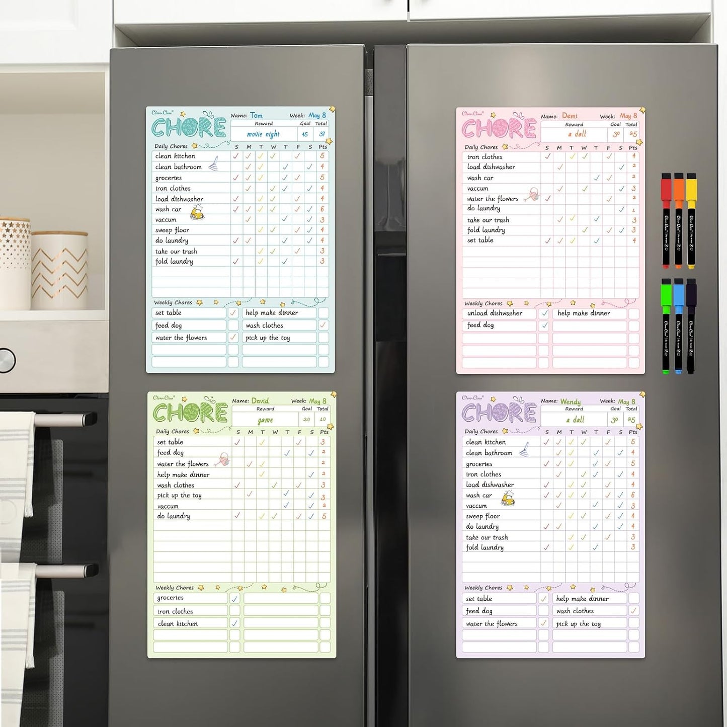 Magnetic Dry Erase Chore Chart - 8.5"x12" Behavior Responsibility Chore Board for Kids, Teenagers - 6 Extra Fine Point Markers Included - Shipped Flat 3 Pcs Blue Pink & Green