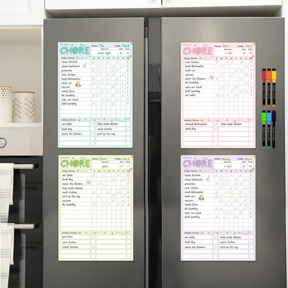 Magnetic Dry Erase Chore Chart - 8.5"x12" Behavior Responsibility Chore Board for Kids, Teenagers - 6 Extra Fine Point Markers Included - Shipped Flat 3 Pcs Blue Pink & Green