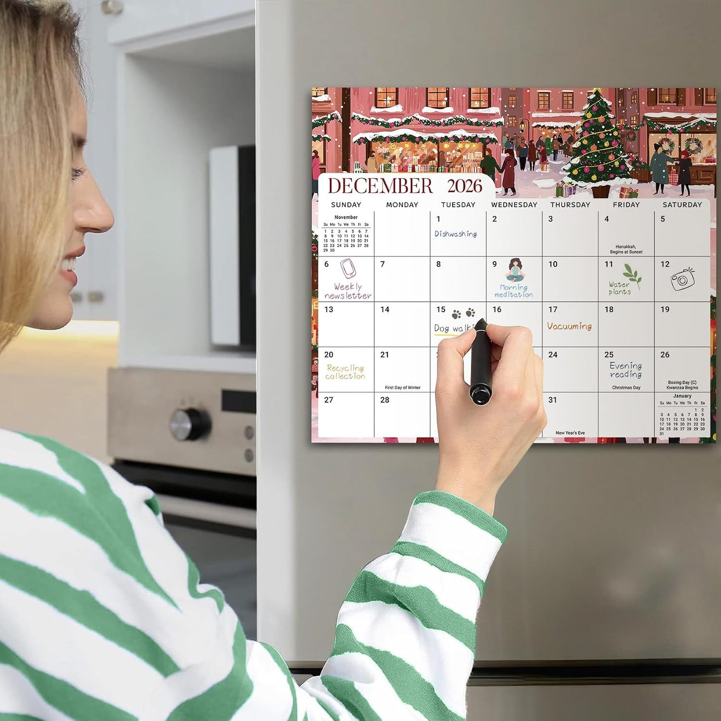 2026-2027 Magnetic Calendar for Refrigerator, Apr 2026-Dec 2027 | 21-Month Fridge Calendar 2026-2027 for Home Planning, Scheduling and Easy Organization, Greenery