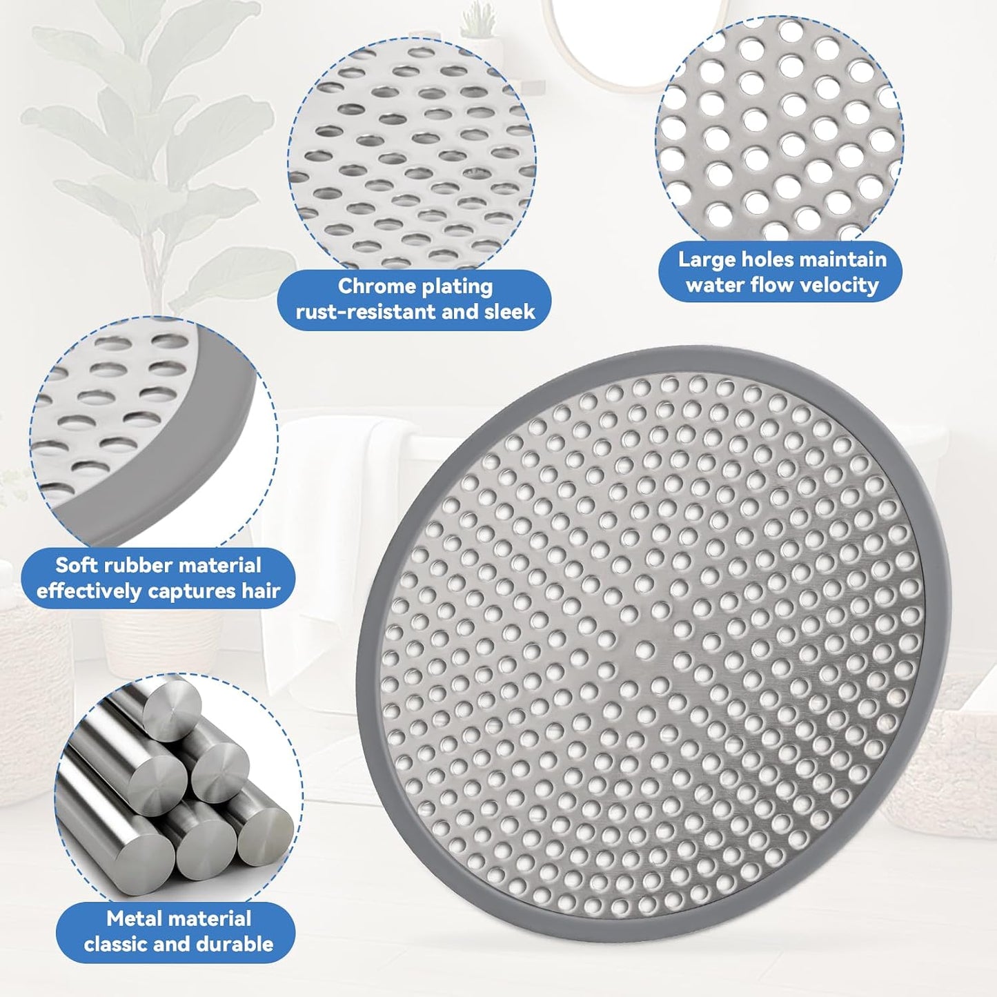 Shower Drain Hair Catcher,4.72",Hair Catcher for Bathroom Drain,Tub,Sink | Shower Drain Cover Protector,Easy Installation Clean,Prevents Clogged For Bathroom Shower Drain,Bathtub,Sink