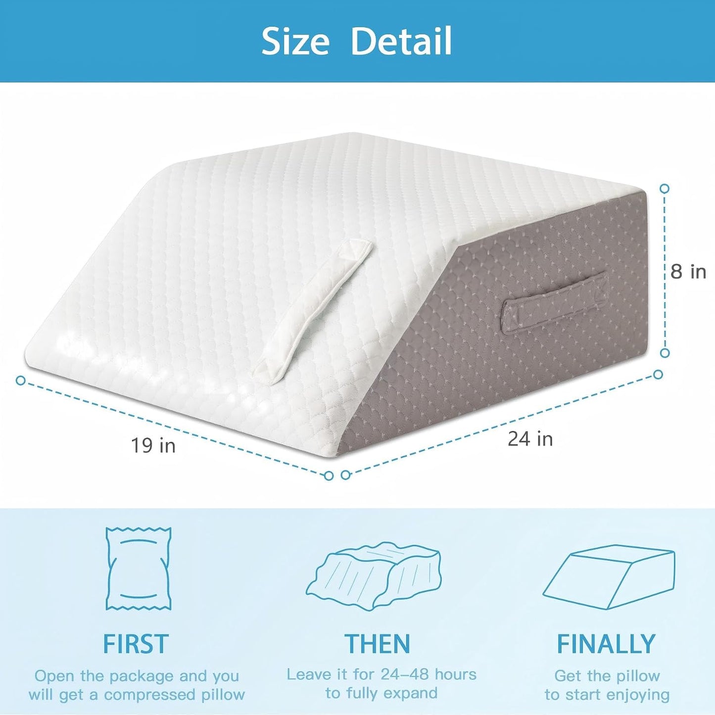 MEGCXIT Leg Pillow Elevation Blood Circulation, Leg Wedge for Elevation for Swelling, Leg Elevating Pillow for After Surgery, Memory Foam Foot Knee Pillow for Back Sleeping 23.6×16.8×8 Inch White/Grey