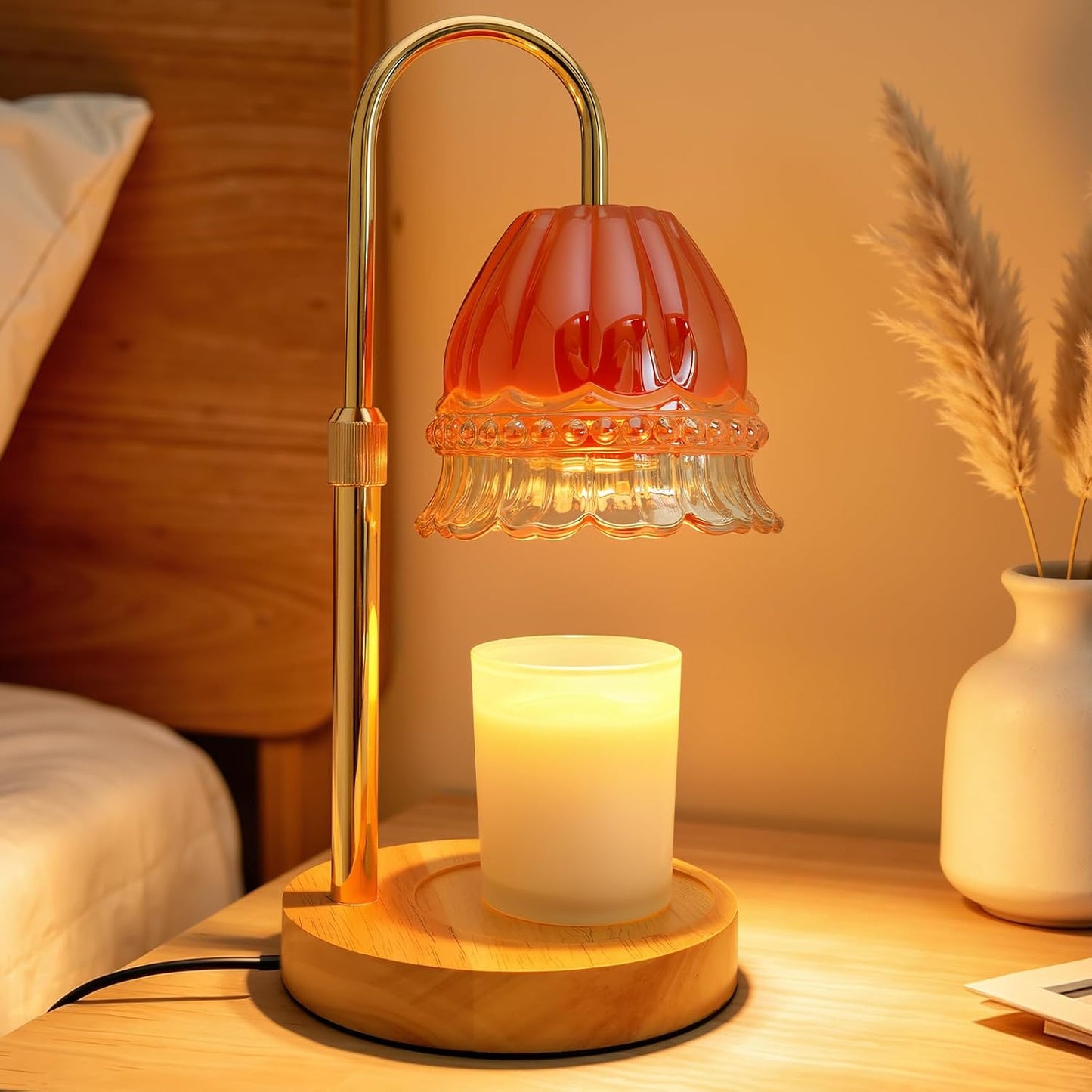 Candle Warmer Lamp with Timer,Birthday Gifts for Women Home Decor | Timer Dimmable,Height Adjustable,Glass Lampshade,Holiday Gift,Includes 2 Bulbs
