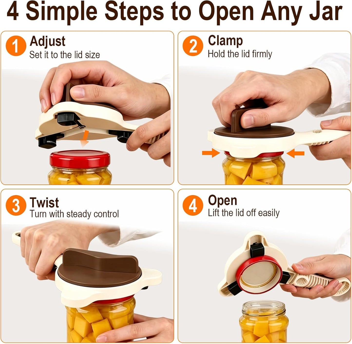 4 in 1 Adjustable Jar Opener with Non-Slip Claws, Bottle Opener for Seniors | Ideal for seniors, arthritis sufferers and weak-handed users. Lid remover, Beer bottle opener, water bottle opener