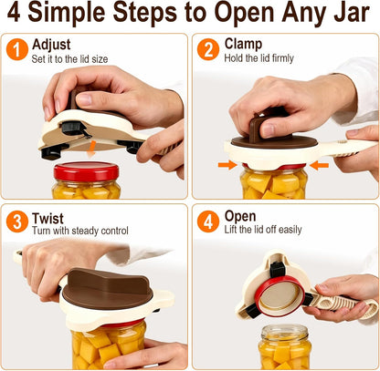 4 in 1 Adjustable Jar Opener with Non-Slip Claws, Bottle Opener for Seniors | Ideal for seniors, arthritis sufferers and weak-handed users. Lid remover, Beer bottle opener, water bottle opener