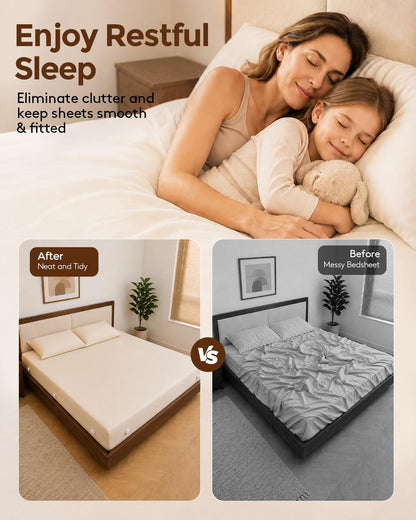 Bed Sheet Holders for Corners: 10 Clips with Side-Edge Locks (Not Just 4 Corners), One-Piece Bed Sheet Straps, No Metal & Anti-Slip, Heavy Duty Fitted Sheet Holder (Twin＆Full Style: 5-8in)