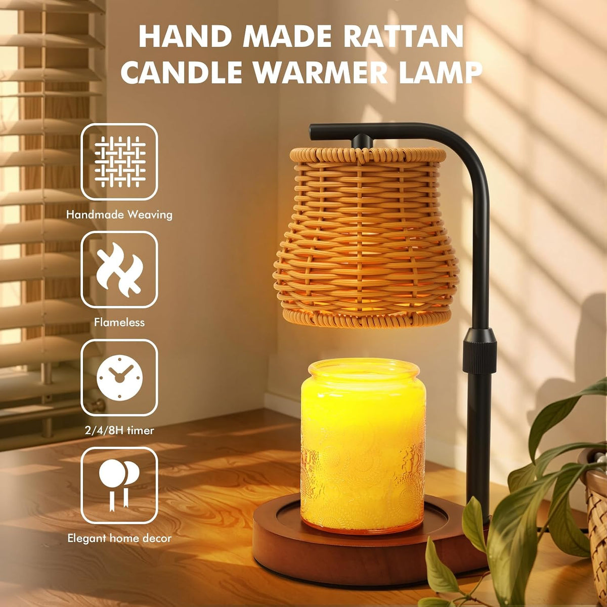 Candle Warmer Lamp with Timer & Dimmer- Electric Wax Melt Warmer with Adjustable Height for Scented Candles, Home Décor Fragrance and House Warming Birthday Gifts for Women Mom