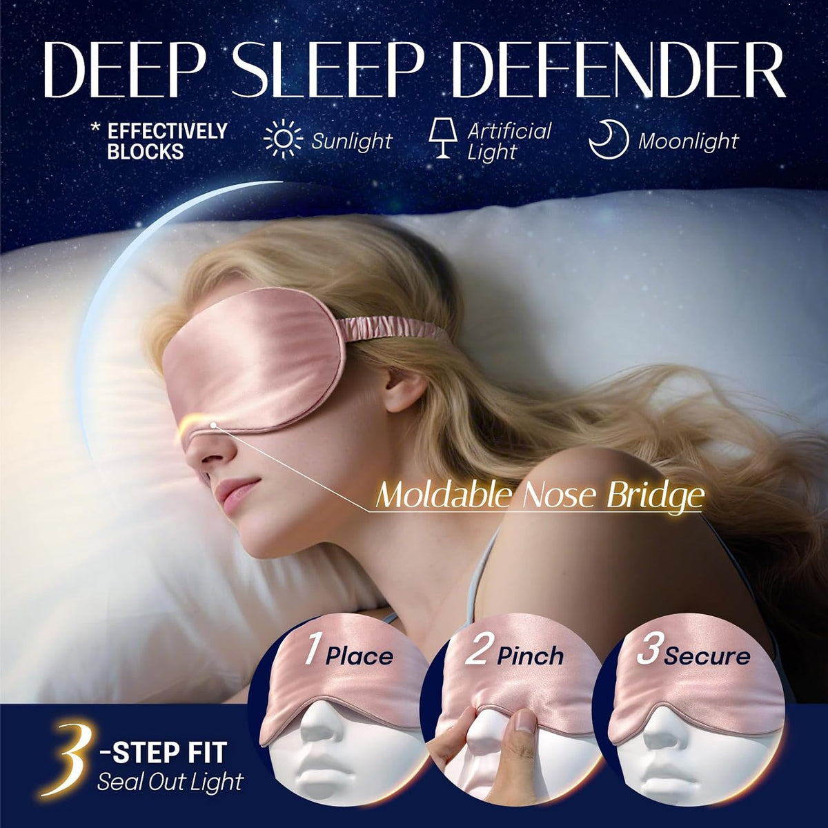 OLESILK 100% Mulberry Silk Sleep Mask for Women - Zero-Pressure Blackout