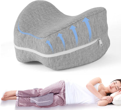 Knee Pillow for Side Sleepers Leg Memory Foam Pillow Side Sleeping Soothing Relief for Back, HIPS, Knees, Joints, Nerves and Muscle Discomfort Relief (Grey, Small)