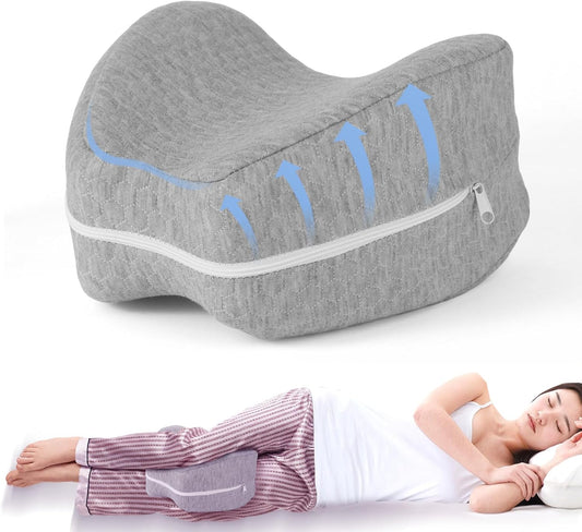 Knee Pillow for Side Sleepers Leg Memory Foam Pillow Side Sleeping Soothing Relief for Back, HIPS, Knees, Joints, Nerves and Muscle Discomfort Relief (Grey, Small)