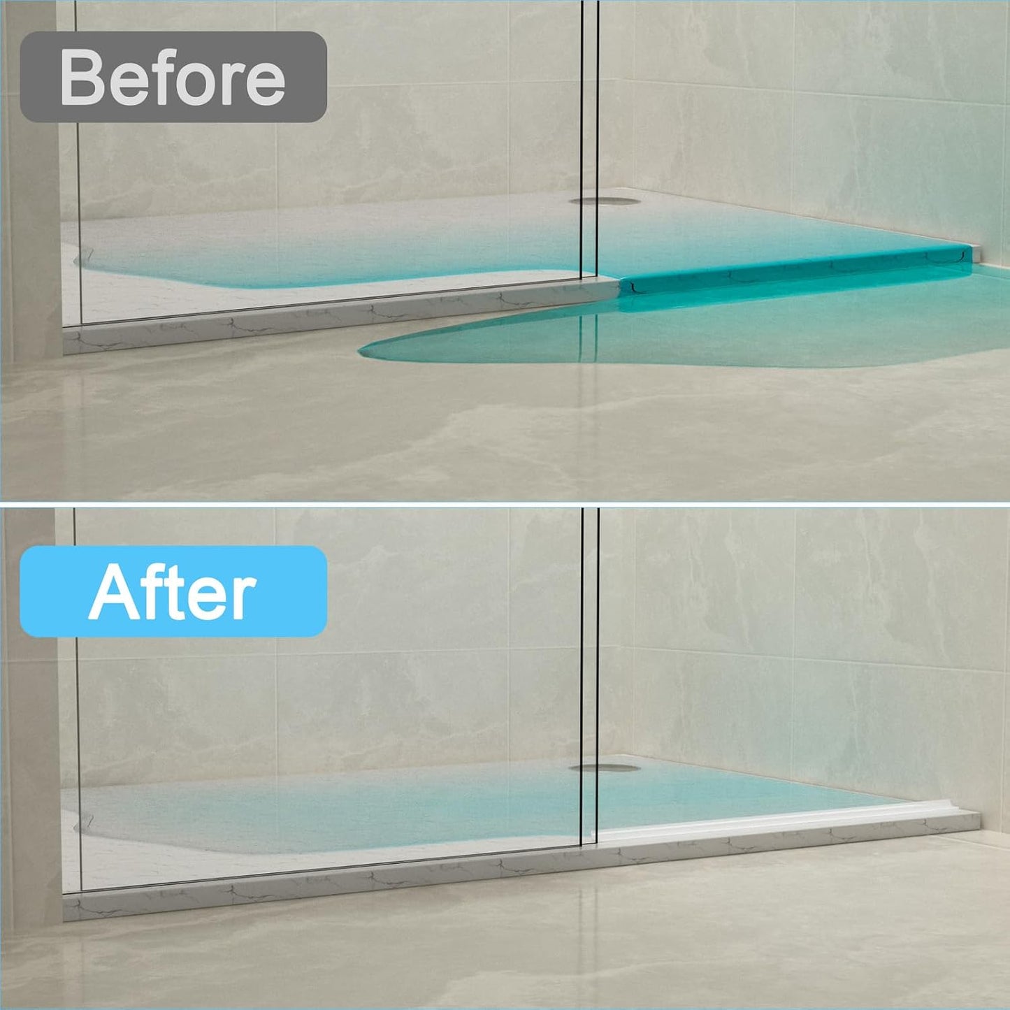 Duzzy Shower Threshold Water Dam Guard, Silicone Rubber Shower Door Bootom Seal Strip for Walk in Shower (39 Inch, Clear)
