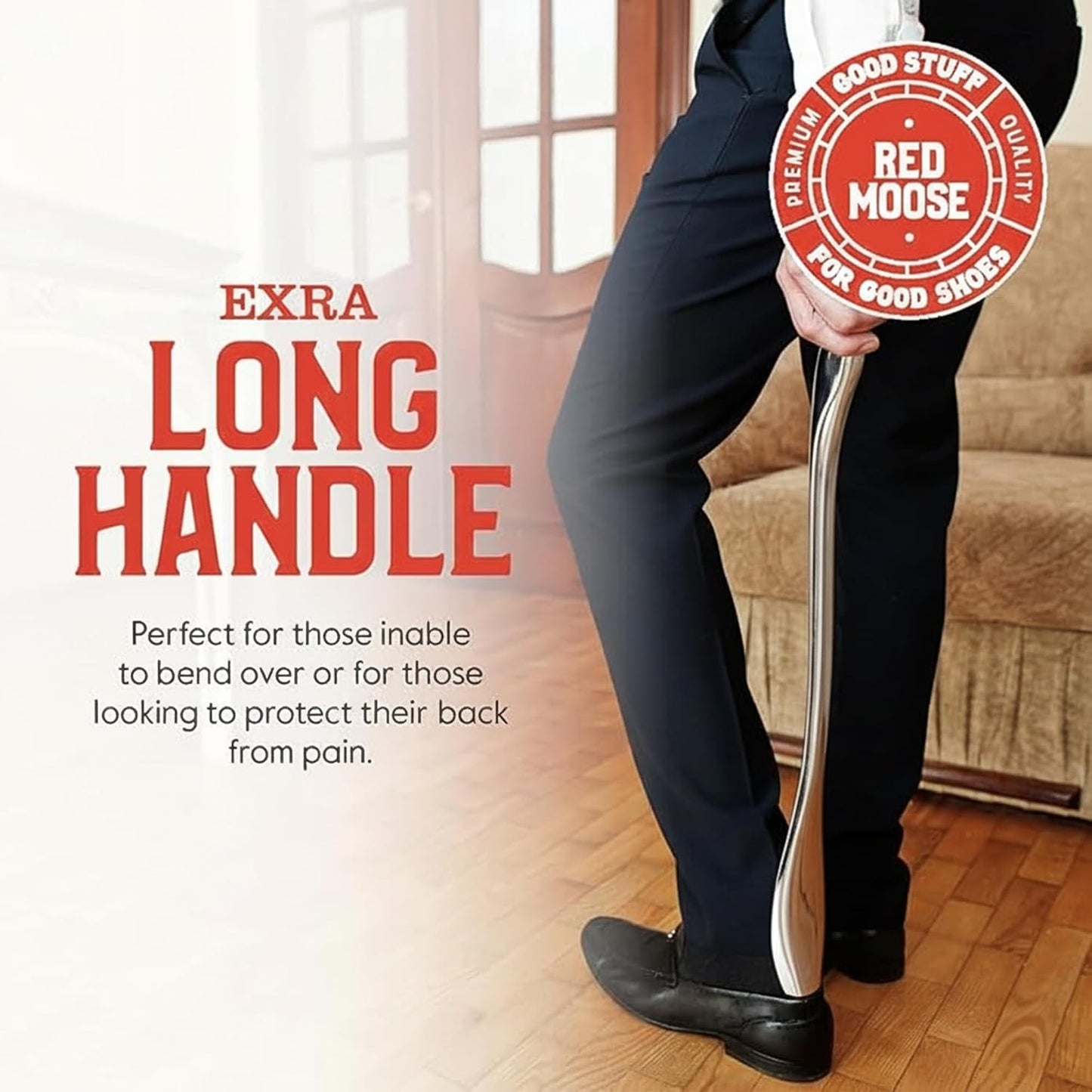 Red Moose Shoe Horn Long Handle Metal 24 inch - Durable and Sturdy for Shoes and Boots