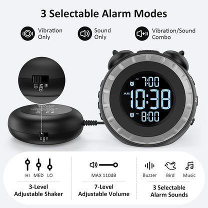 uscce Loud Dual Alarm Clock with Powerful Adjustable Bed Shaker