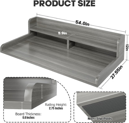 2-Tier Washer Dryer Countertop with 2.75" H Edge Rails, 54" W x 27.55" D Laundry Countertop for Folding Clothes, Washer and Dryer Topper with Non-Slip Pad (Dark Walnut)