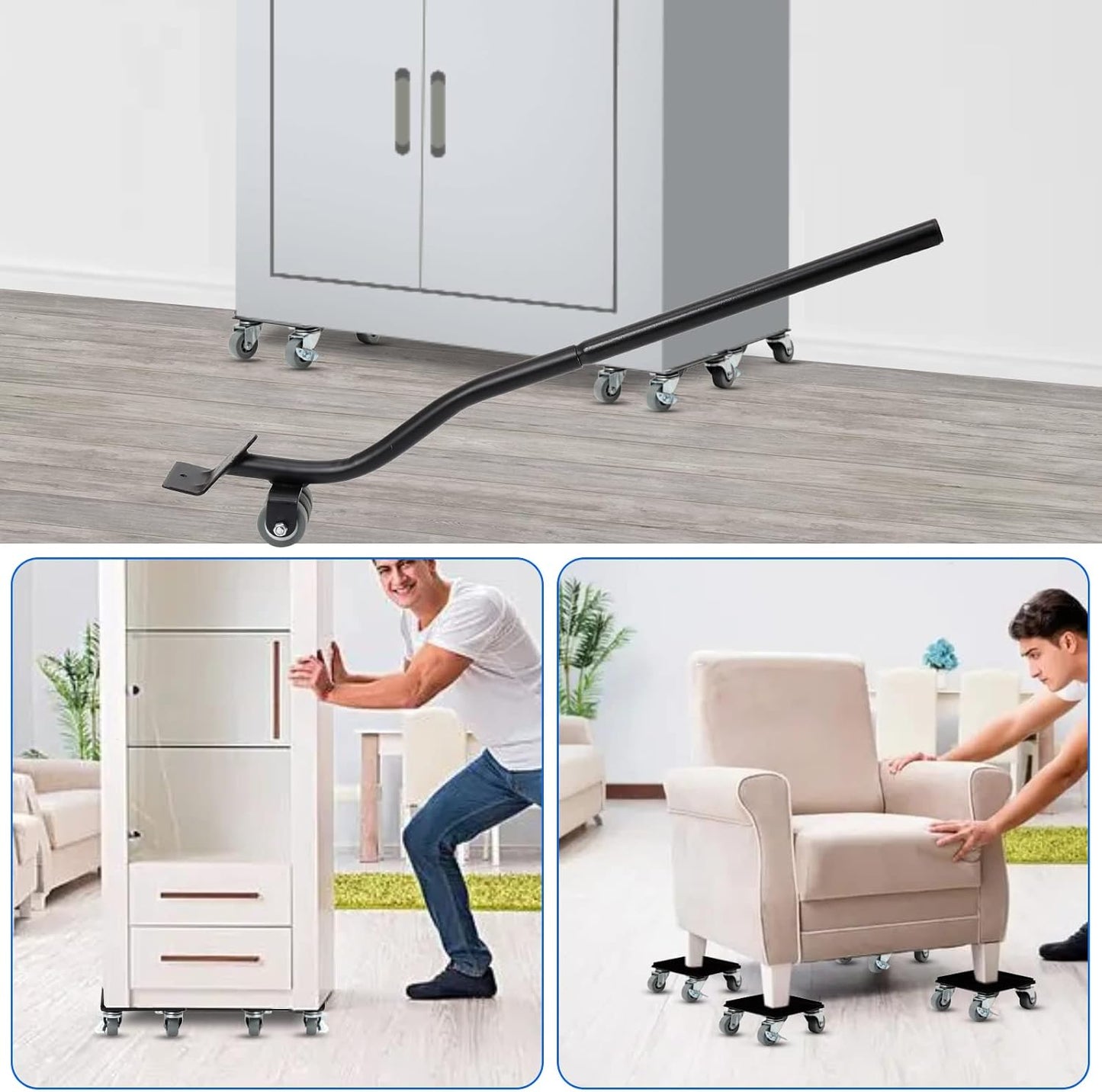 Furniture Moving Dolly 3 Wheels Heavy Duty Furniture Movers Easy Furniture Lifter Mover Tool Set 4 Pack for Heavy Object, 1200 LBs Load Capacity