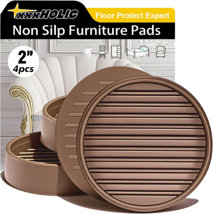 xxxHOLIC Rubber Non Slip Furniture Pads, 2" Black Round, Set of 4 | Furniture Grippers for Hardwood Floors, Anti Skid Caster Cups, Bed Frame & Couch Stoppers, Floor Protectors for Heavy Duty