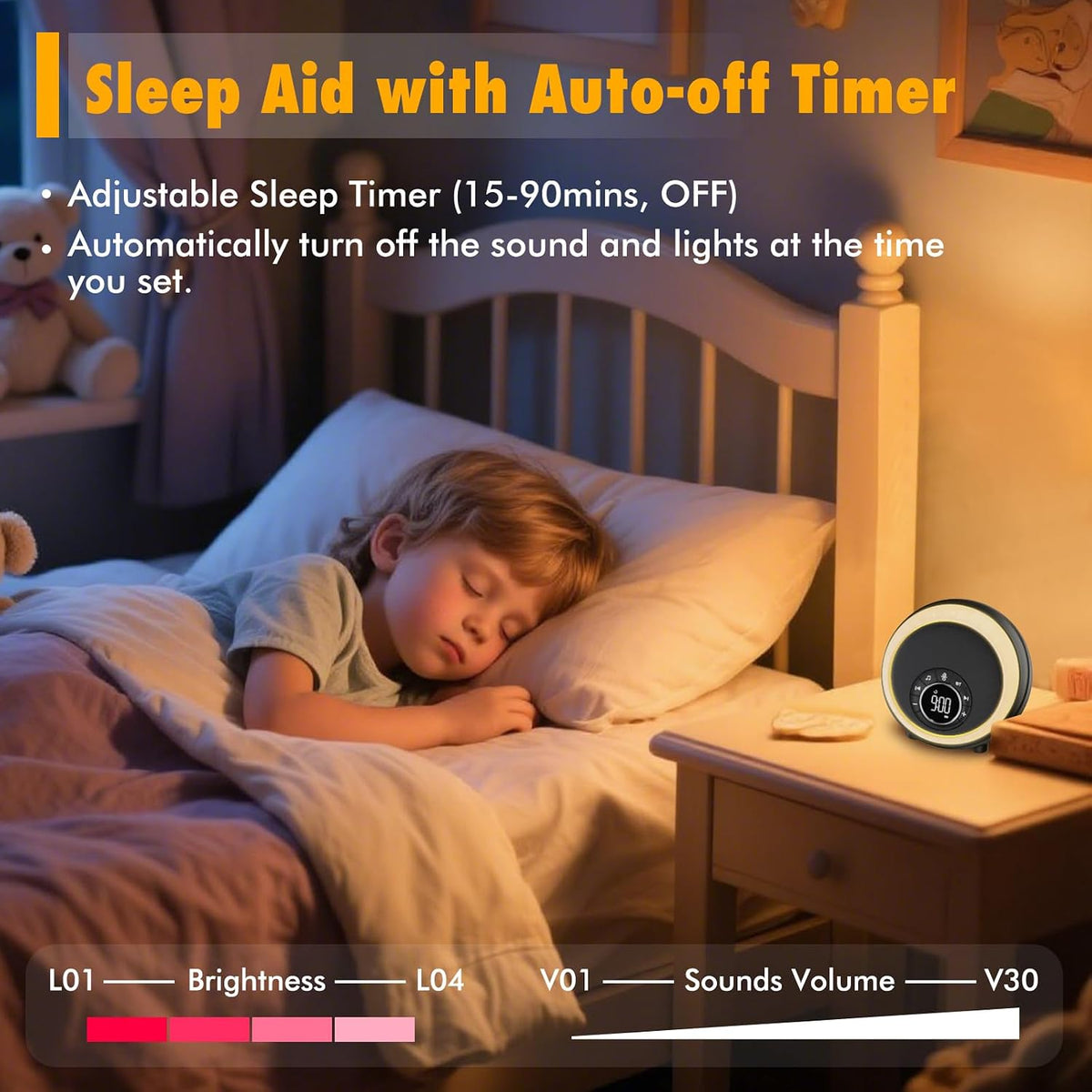 Nightlight Bluetooth Speaker Alarm Clock, Portable White Noise Machine