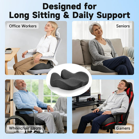 Office Chair Cushion Tailbone Pressure Relief Long Sitting Comfort Large | Ergonomic High-Density Memory Foam Seat Cushion,Removable Washable Cover for Long Hours of Desk Sitting,Dark Gray