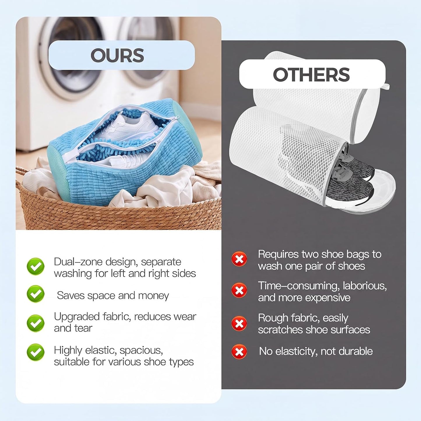 Dual Shoe Washing Machine Bag for Washer and Dryer Holds 2 Shoes (Yellow) | Reusable Laundry Shoe Bag with Microfiber Brushes, 360° Deep Cleaning, Self-Locking Zipper,Sneaker Tennis Shoe Cleaning Bag