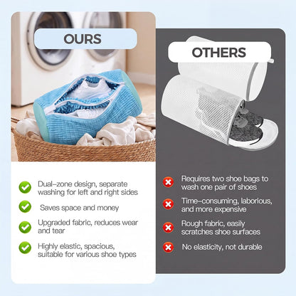 Dual Shoe Washing Machine Bag for Washer and Dryer Holds 2 Shoes (Yellow) | Reusable Laundry Shoe Bag with Microfiber Brushes, 360° Deep Cleaning, Self-Locking Zipper,Sneaker Tennis Shoe Cleaning Bag